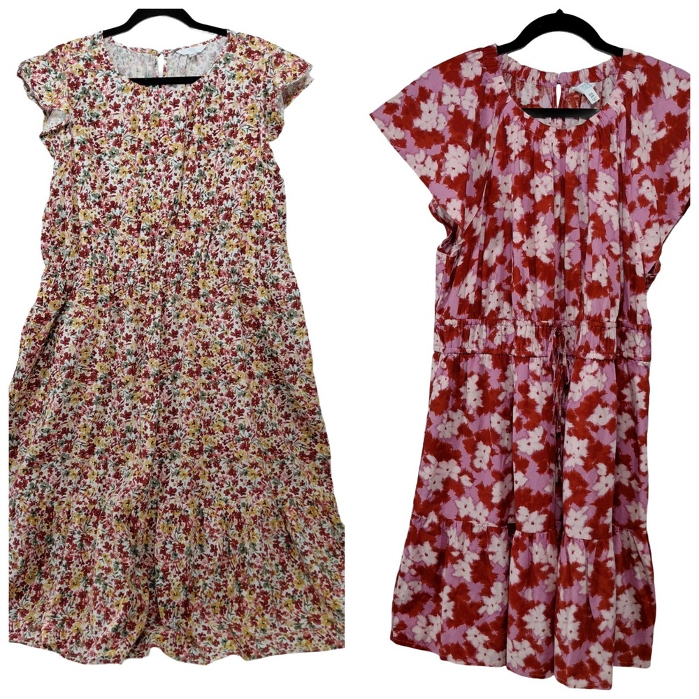 Time & Tru Floral Tiered Flutter Sleeve Dress Bundle Women's XXL/20 Pockets